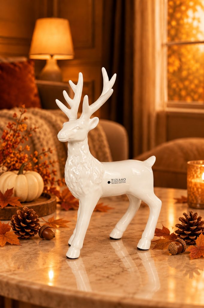 Deko Hirsch Robin stehend creme