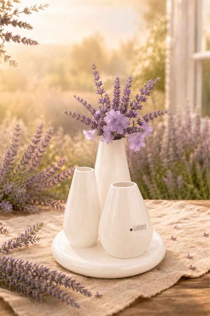 3er Multivase Rosalia creme-weiß