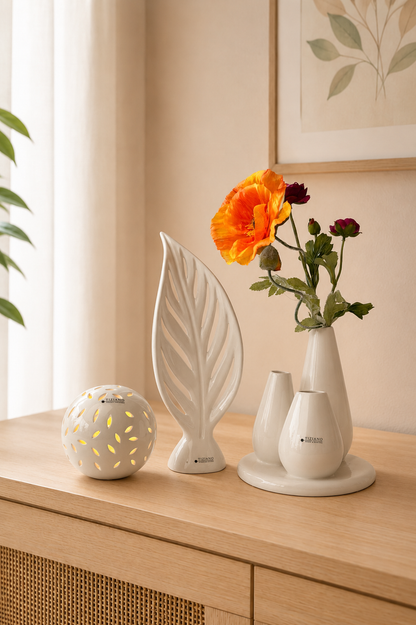 Dekoset Villari mit Multivase Rosalia creme XL