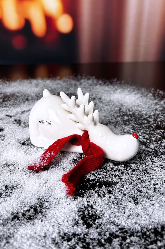 3er Set Rentier Rudolph 9cm creme-weiß mit Schal