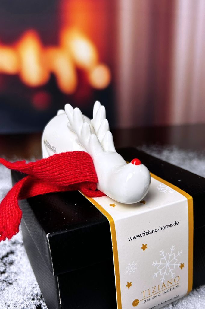 Rentier Rudolph Kopf runter creme-weiß mit Schal
