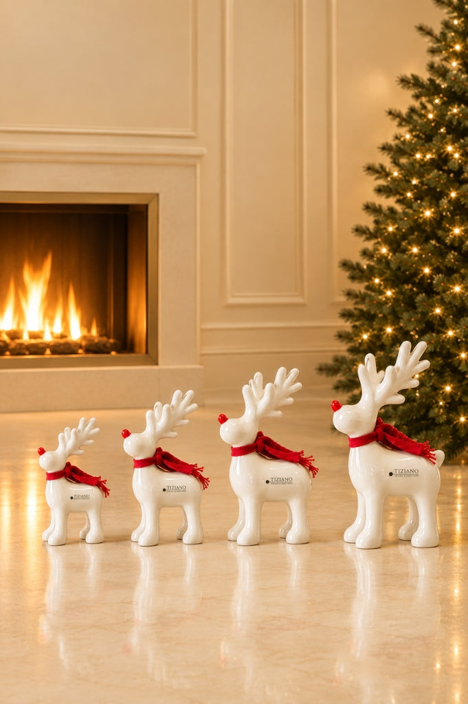 Deko Rentier Rudolph stehend mit roter Nase+Schal