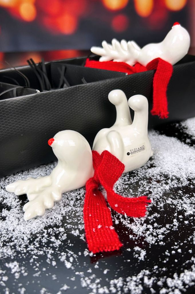 3er Set Rentier Rudolph 12cm creme-weiß mit Schal