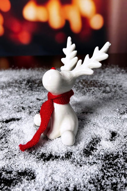 3er Set Rentier Rudolph 12cm creme-weiß mit Schal