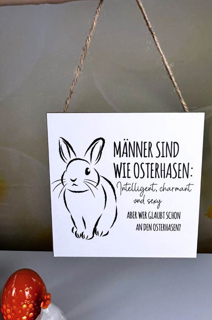 Schild "Männer sind wie Osterhasen" Holz weiß/schwarz