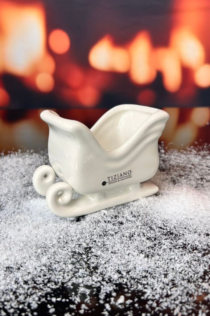 D20 Deko Schlitten Avello 10cm creme-weiß