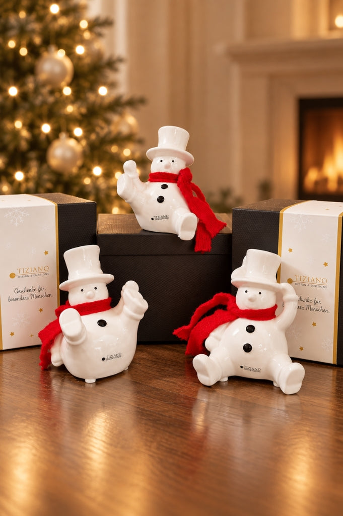 3er Set Deko Schneemann Carlo 10cm in Geschenkbox