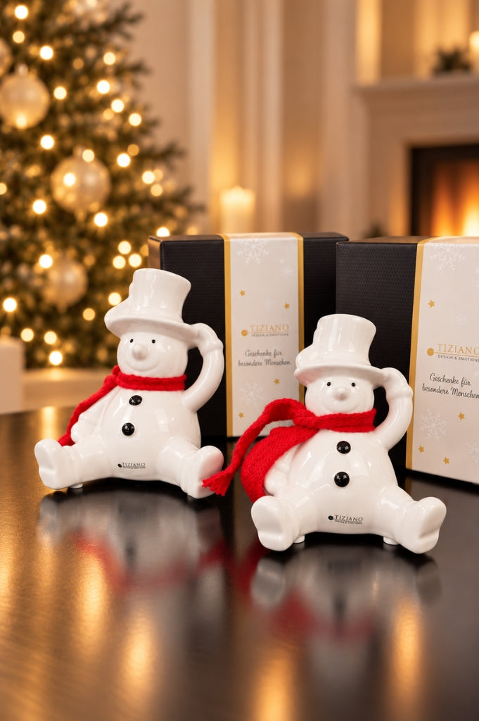 Deko Schneemann Carlo Hand an Hut in Geschenkbox