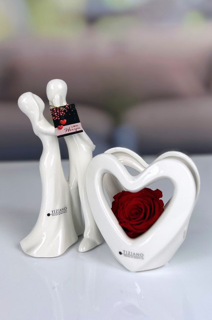 Dekoset Herzvase Sentina+Infinity Rose rot+Amorino