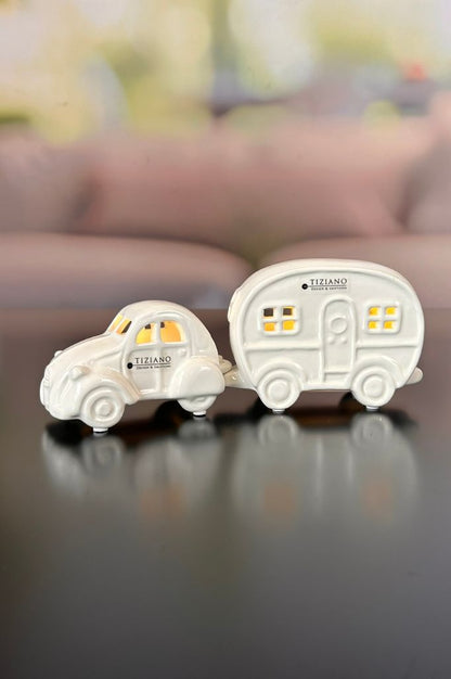 Set Auto Ente Milo+Wohnwagen Casina creme-weiß