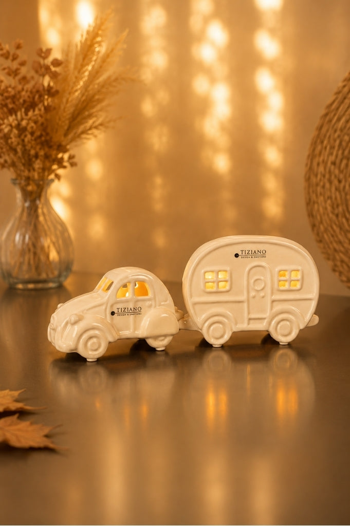 Set Auto Ente Milo+Wohnwagen Casina creme-weiß