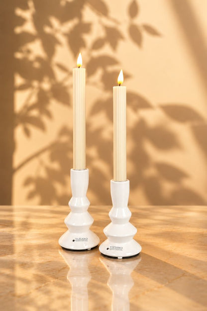 2er Set Kerzenleuchter Silandro mit Stabkerzen LED creme