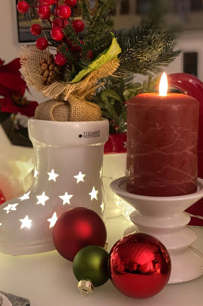 Deko Stiefel Santa LED creme-weiß