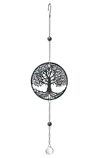 Deko Hänger rund mit Bäumen Edelstahl silber