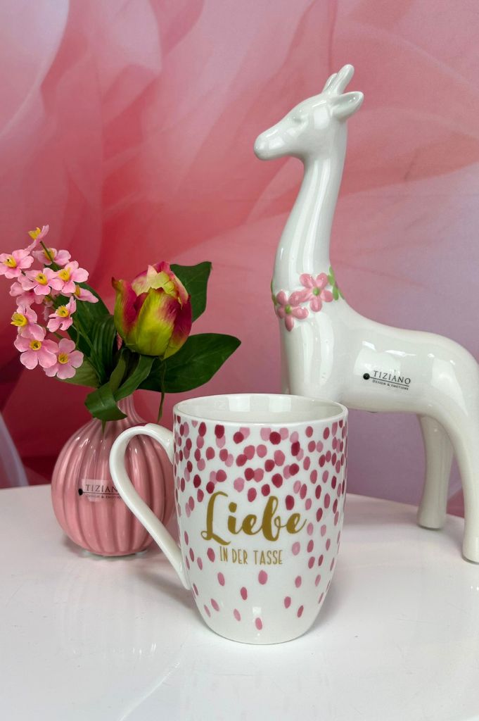 Trinkbecher mit Schrift Liebe 345 ml rosa Punkte