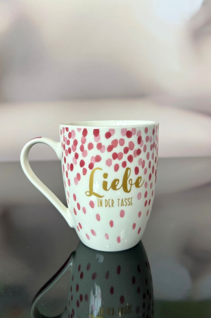 Trinkbecher mit Schrift Liebe 345 ml rosa Punkte