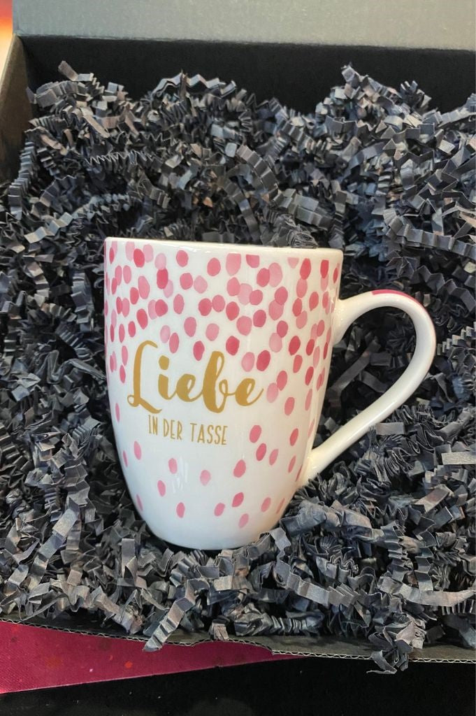 Trinkbecher mit Schrift Liebe 345 ml rosa Punkte