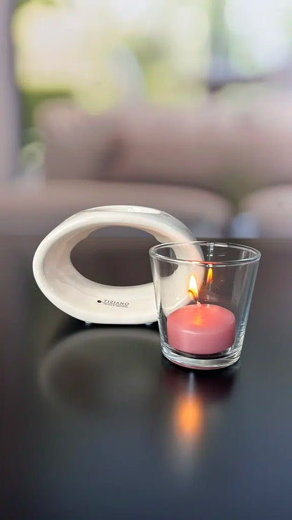 Teelichthalter Vago 15 oval creme-weiß