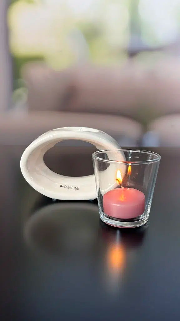Teelichthalter Vago 15 oval creme-weiß