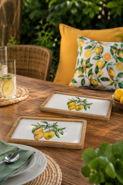 Teller eckig Mango-Holz mit Zitronendekor