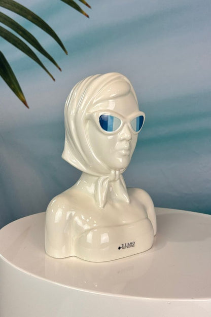 Vase /Büste Tessa creme mit Sonnenbrille blau