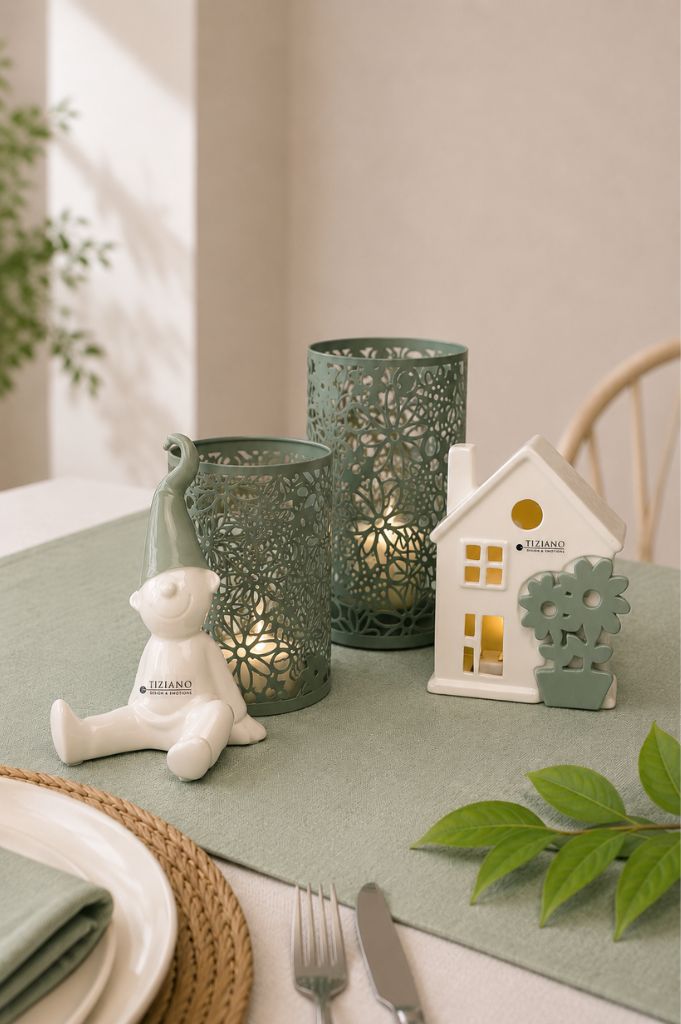Dekoset Windlichter Fiori mit Zwerg Fido und LED Haus