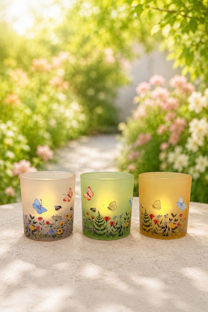 Windlicht Blumenwiese farbig