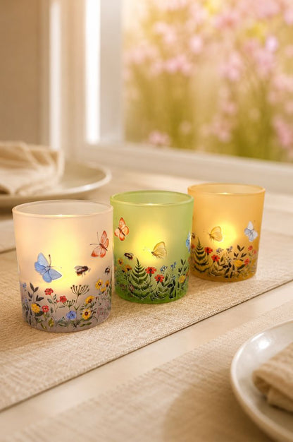 Windlicht Blumenwiese farbig