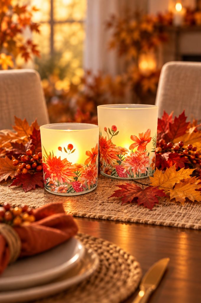 2er Set Windlicht Sommerblumen 8+10 cm