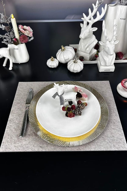 Filzplatzset Hirsch eckig creme