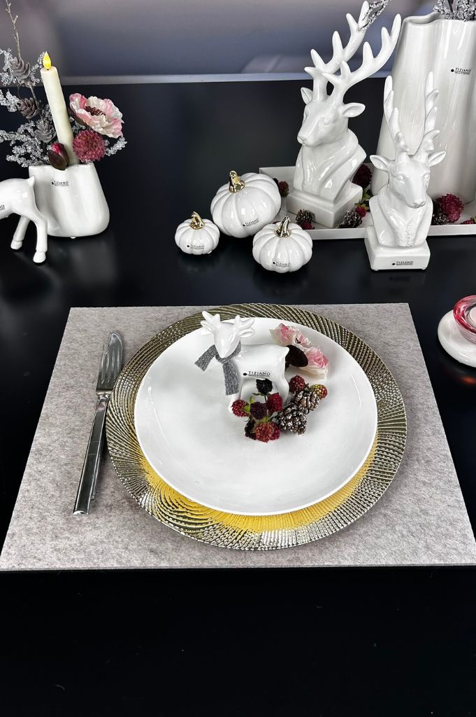 Filzplatzset Hirsch eckig creme