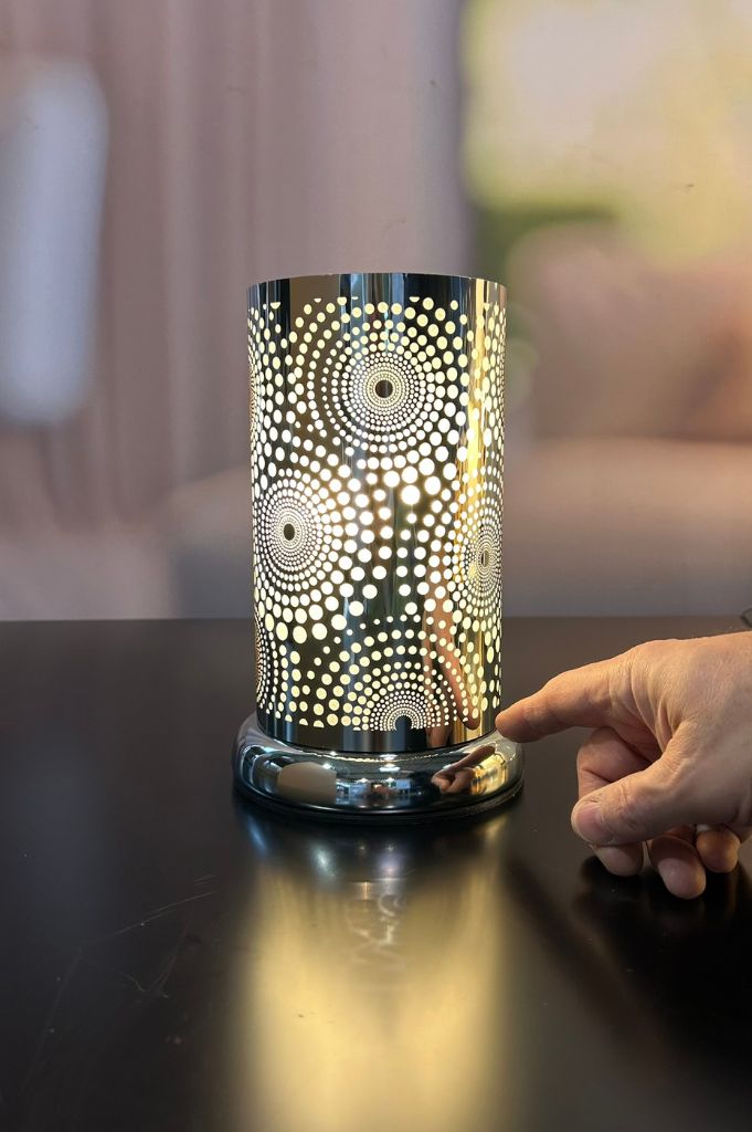 Deko Lampe Touch rund 16cm Kreise silber