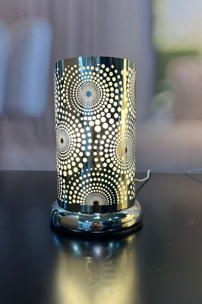 Deko Lampe Touch rund 16cm Kreise silber