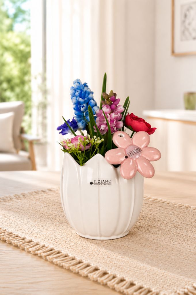 Dekoset Kübel Tolina+Blumen+Hänger Blume Piana rosa