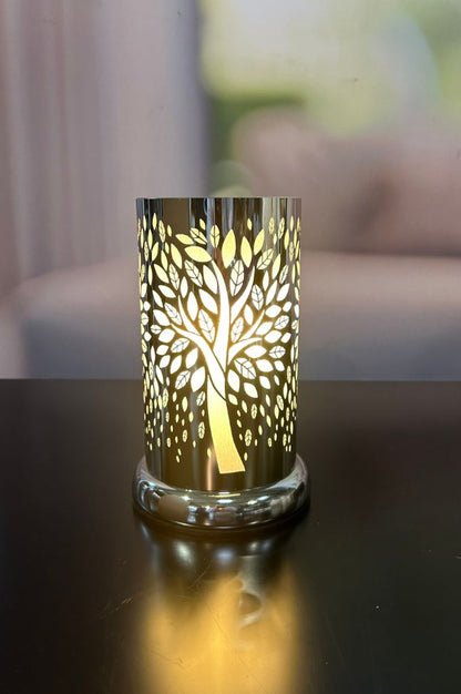 Deko Lampe rund Touch Baum 24cm silber