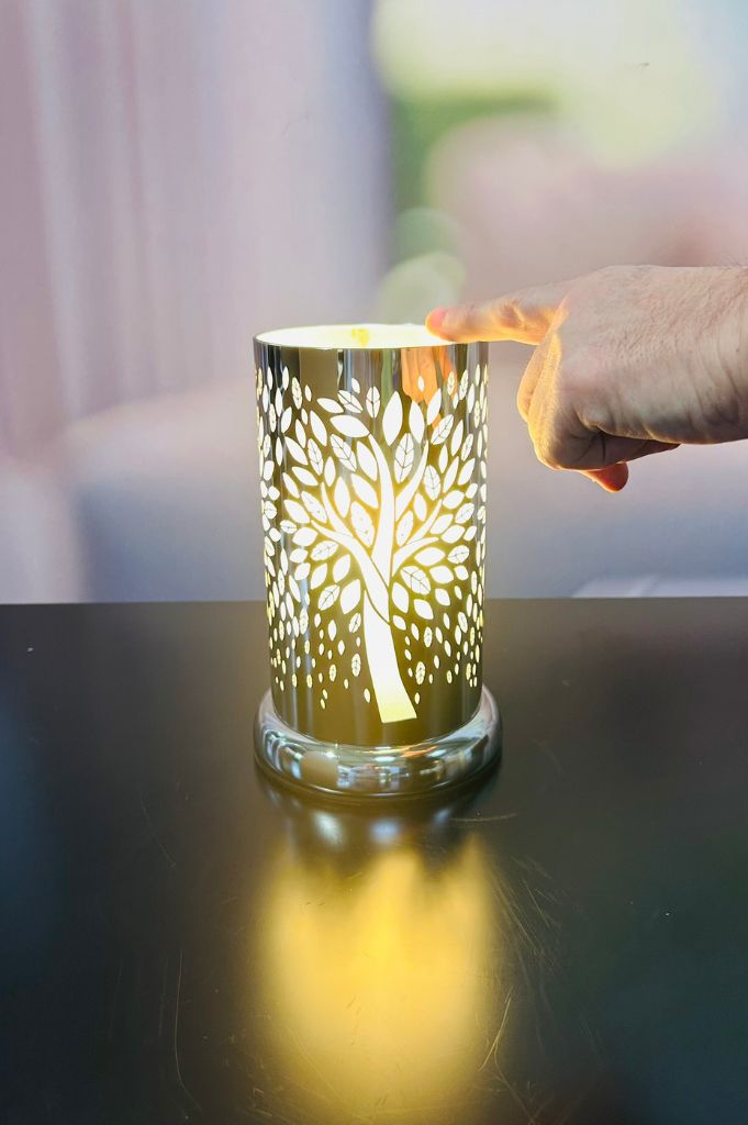 Deko Lampe rund Touch Baum 24cm silber