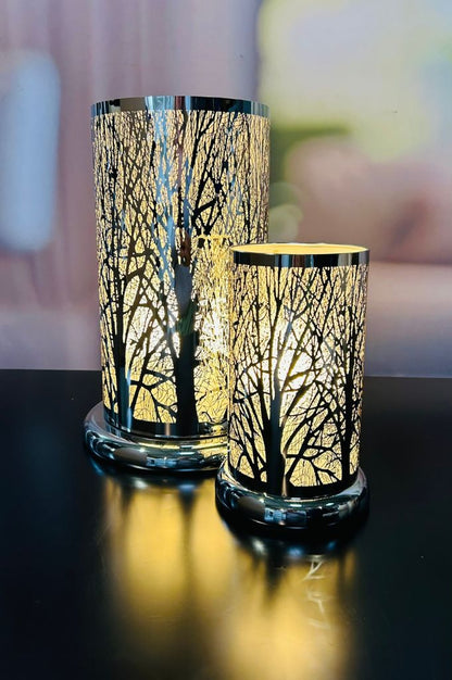 Deko Lampe rund Touch Wald modern 24cm silber