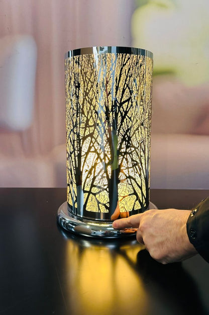 Deko Lampe rund Touch Wald modern 24cm silber