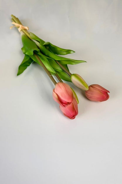 Deko 5er Tulpenbund mit Blatt 34cm pink