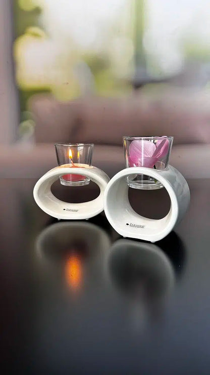 Teelichthalter Vago 15 oval creme-weiß