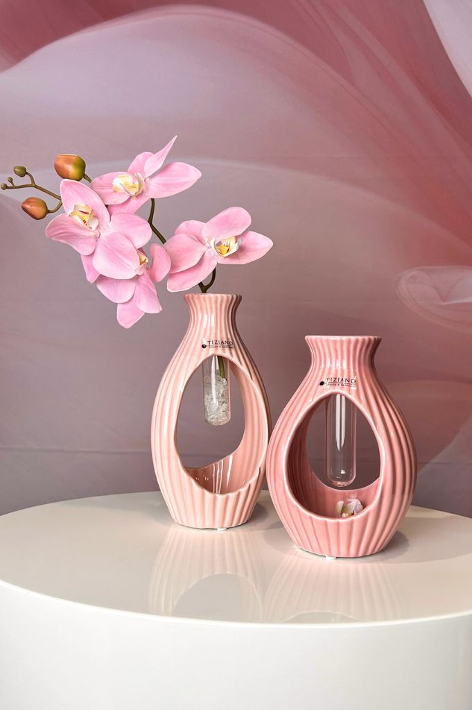 Vase Prisma mit Reagenzglas in 2 Rosatönen