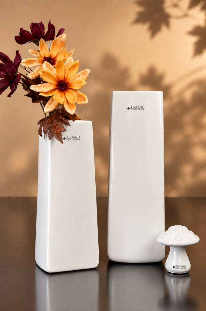 Vase Venosta eckig creme-weiß