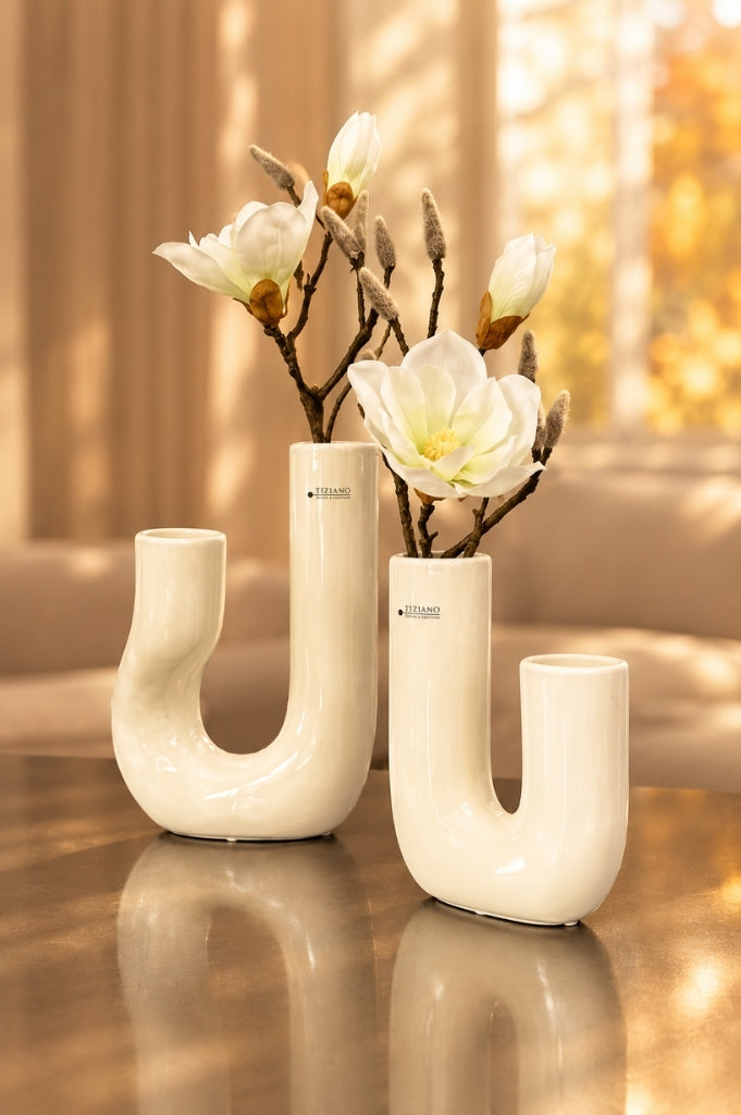 Vase Fiorello 22cm U-Form creme-weiß