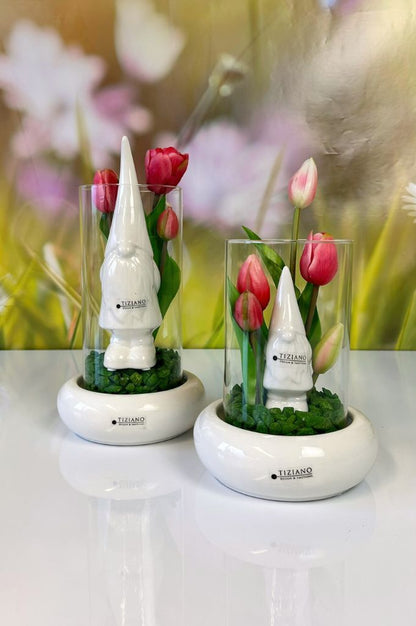 Dekoset Windlicht Venzia mit Zwerg Geraldo creme-weiß