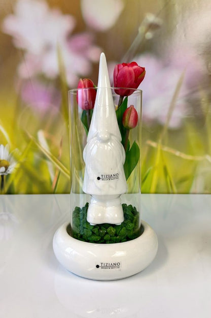 Dekoset Windlicht Venzia mit Zwerg Geraldo creme-weiß