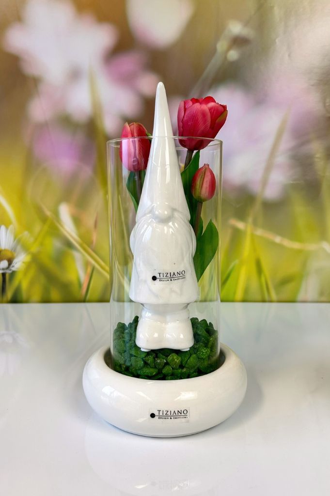 Dekoset Windlicht Venzia mit Zwerg Geraldo creme-weiß