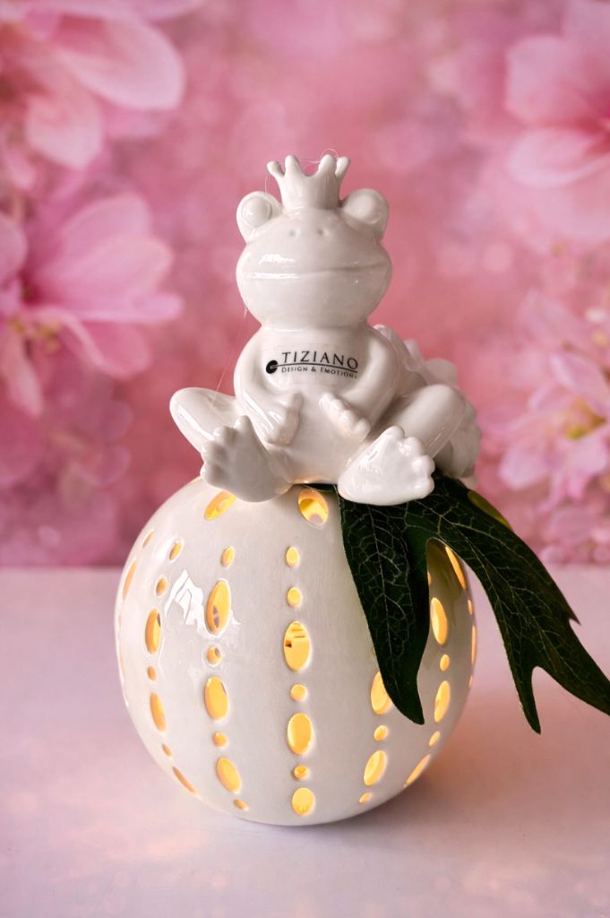 Dekoset Lichtkugel Burano 12cm mit Frosch Vico sitzend