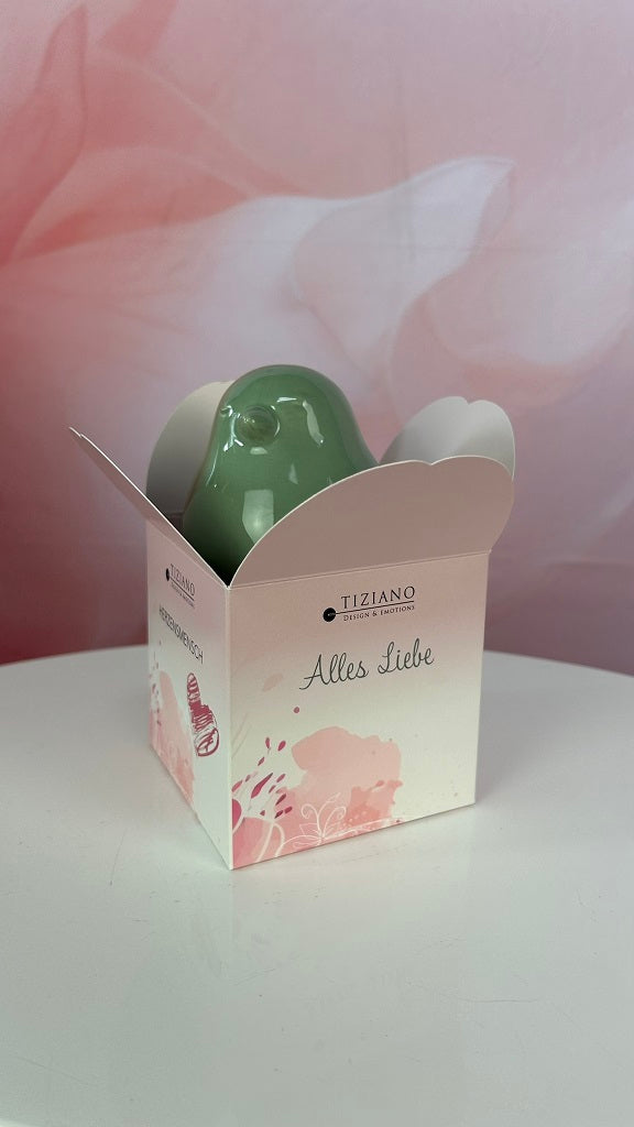 Würfelbox Amore mit Vogel Pallino grün