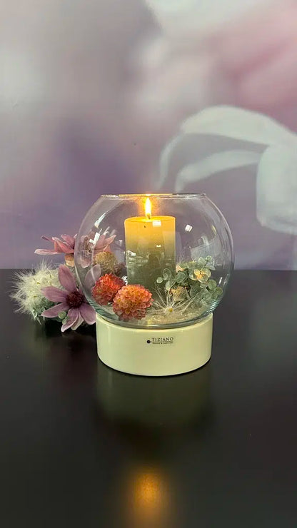 Windlicht Castello-Ovaro creme-weiß mit Klarglas