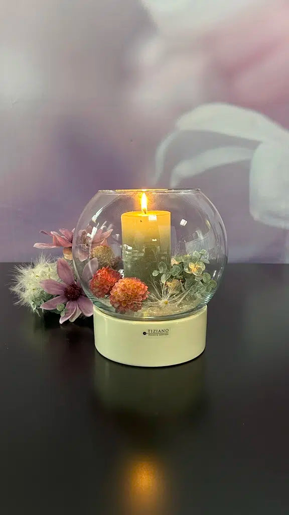 Windlicht Castello-Ovaro creme-weiß mit Klarglas